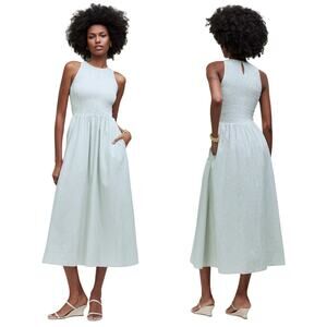 Madewell Dress Womens XS Green Melody Midi Striped Smocked Pockets Cottagecore